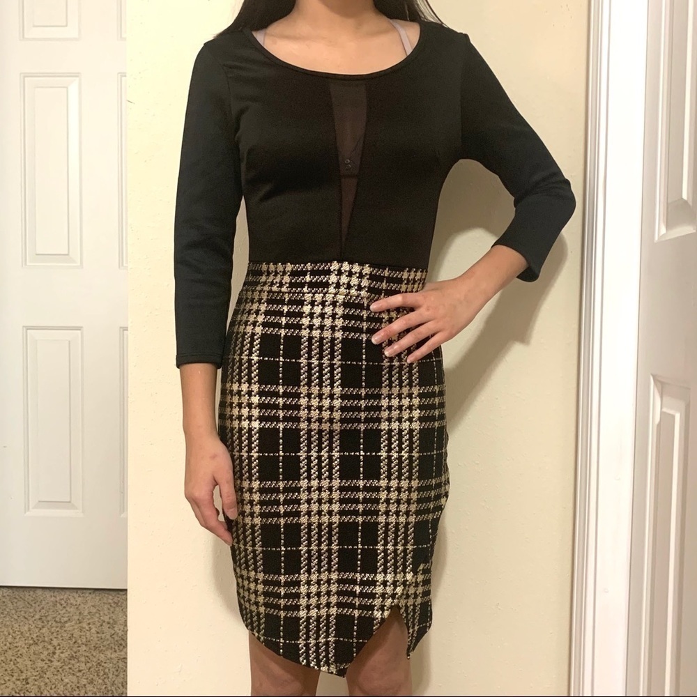 CHARLOTTE RUSSE Y2K Plaid Preppy minimalist mesh pencil mini dress womens size S
